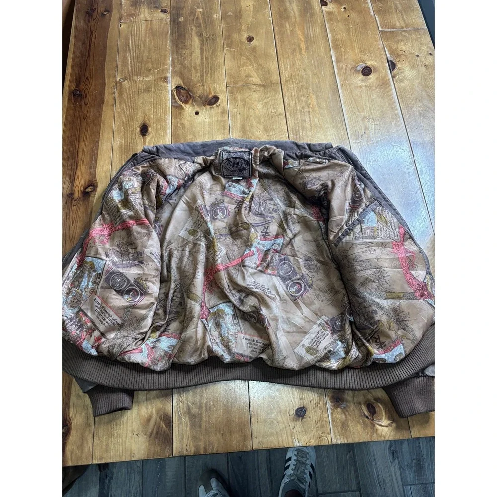 International Leather Collection Men's Brown Bomber Jacket Size M Distressed Zip